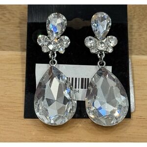 Clear Crystal Rhinestone Pear Drop Dangle Earrings Bridal Pageant Prom Party NEW